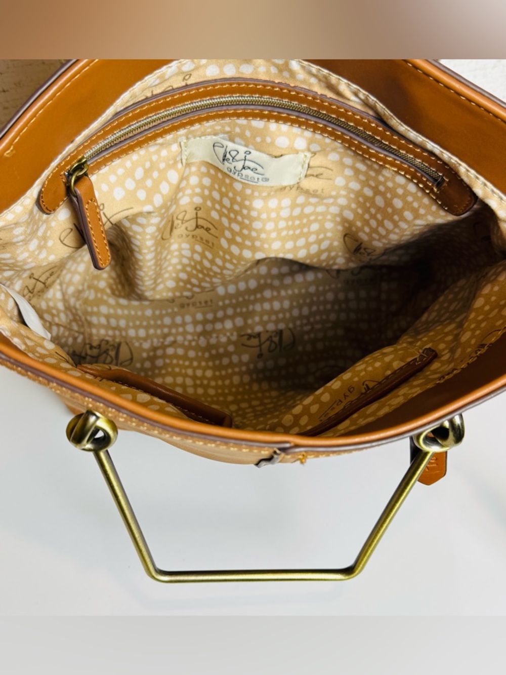 Elle Jae Gypset Brown Faux Leather Tote w/ Gold Bar Handles with Crossbody Strap - Picture 11 of 15
